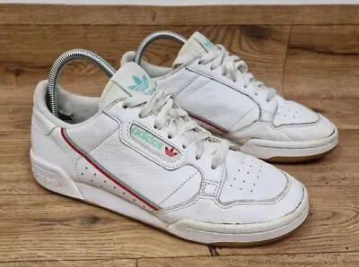 ADIDAS CONTINENTAL 80’s TRAINERS Siz UK 6.5 White Red Green Leather READ Lace Up • £22.95