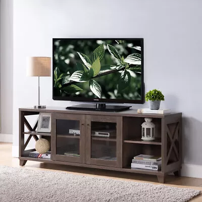 Walnut Oak TV Stand With 4 Side Shelves And Center Cabinet • $273.53
