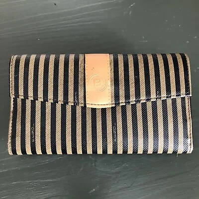 Vintage FENDI Authentic Striped Coated Canvas Leather Trim Wallet Checkbook • $74.95