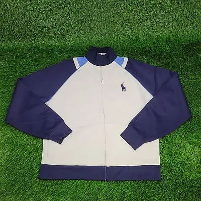 Vintage Ralph-Lauren Colorblock Track Jacket L White Blue Small-Pony Embroidered • $49.25
