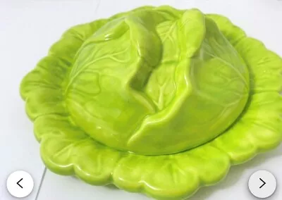 Vintage Cabbage Letttuce Covered Butter Dish Majolica Mcm Holland Mold • $39.99