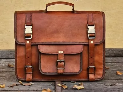 18inch Genuine Vintage Brown Leather Messenger Bag Shoulder Laptop Bag Briefcase • $91.99
