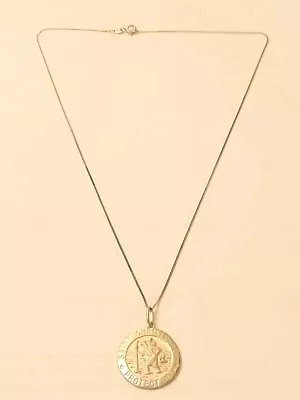 Sterling Silver St Saint Christopher Pendant Curb Chain Necklace Hallmarked 7.4g • £19.99