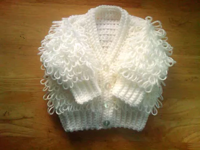 Handmade Hand Crocheted Baby Girl Loopy Cardigan 100% Acrylic  Various Colours • £14.50