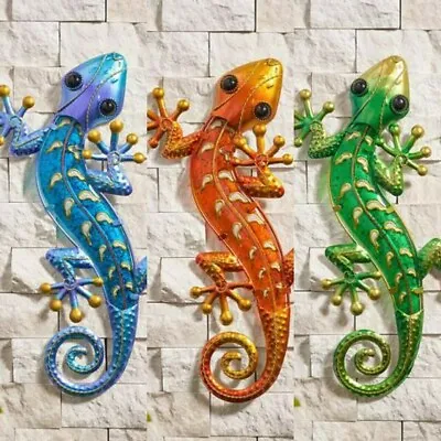 £14.99 • Buy Large Metal Glass Gecko Garden Wall Art Choice Of 3 Different Colours 