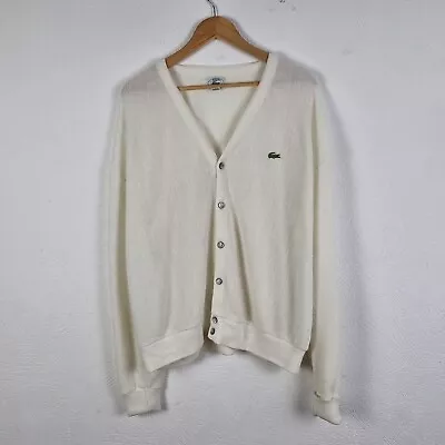 Vintage Izod Lacoste Cardigan Mens XL White Knitted Sweater 80s Indie Grunge • £39.95