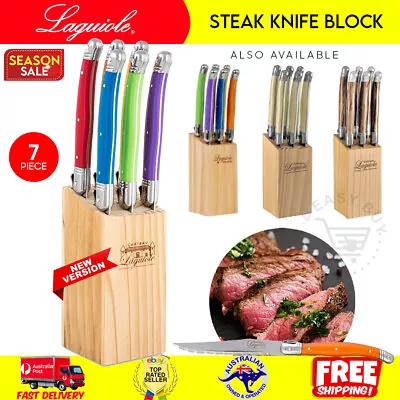 Laguiole Steak Knife Set Stainless Steel Blade With Wooden Knives Block 6pc AU • $48.22