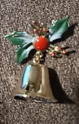 Vintage Christmas Holly Brooch Pin With Bell That Rings Gold-tone • $7.99