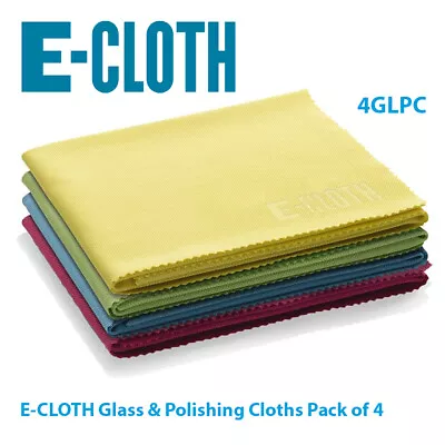 Genuine E-CLOTH Glass & Polishing Microfibre Multi Coloured Cloths 4 Pack 4GLPC • £11.99