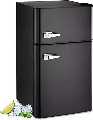 3.2 Cu Ft Black Mini Refrigerator Stainless Steel Fridge Freezer 2 Door Compact • $199.99