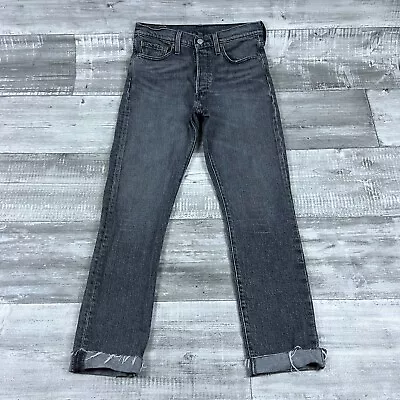 Levis 501 Jeans Mens 28x32 Button Fly Black Denim Raw Hem Cuffed Altered • $19.95