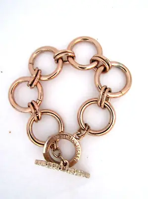 Victoria Secret Rose Gold Tone Round Link Rhinestones Wings Toggle Bracelet 7.5  • $8.99