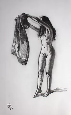 Original Female Charcoal On Paper Life Drawing Nude Girl Woman Artwork Realism • £30