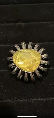 Designer Steve Vaubel Sterling Citrine Brooch Pin Modernist Brutalist 925 2004 • $395