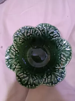 EUC  Fruit/Dessert 6  Dark Green Majolica Cabbage Bowl By Selca Portugal  • $13