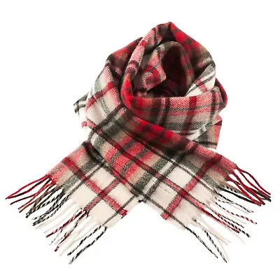 EDINBURGH Lambswool Macduff Dress Red Green Cream Tartan Scarf 64  X 10  MRP £24 • £14.99