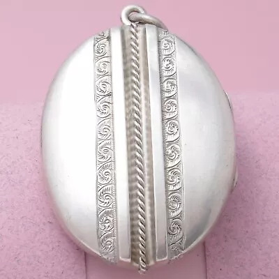 Antique Victorian Etched Spiral Inset Braiding Sterling Silver 1 3/4” Locket • $165