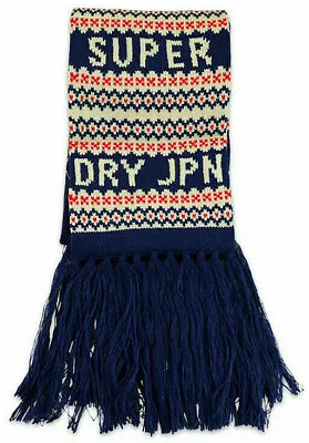 SUPERDRY Scarf Jpn Fairisle Winter UNISEX Warm Tassle Quality Wool Knit New GIFT • £29.89