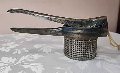 #601) Vintage Blue Potato Masher Ricer Press Strainer Antique Patina • $14