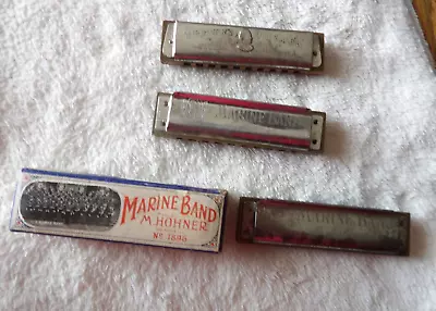M. Hohner Harmonicas Lot Of 3 Made In Germany (2) Marine Band (1) Old Standby • $6.95
