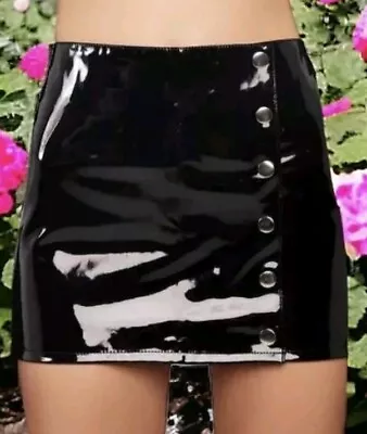 DOLLS KILL CURRENT MOOD L PVC Patent Snap Closure Leather Mini Skirt FETISH GOTH • $35