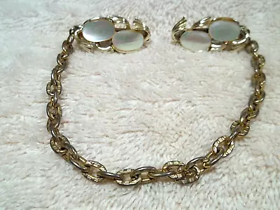 Vintage Sweater Guard Clip W/Chain Lt. Gold Tone Metal MOP Inserts • $9