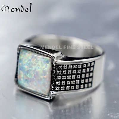 MENDEL Mens Square Faux Fire Opal Stone Ring For Men Size 7 8 9 10 11 12-15 • $18.99