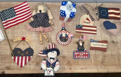 $15.99 • Buy Vintage Patriotic American Flag Christmas Ornament Lot 