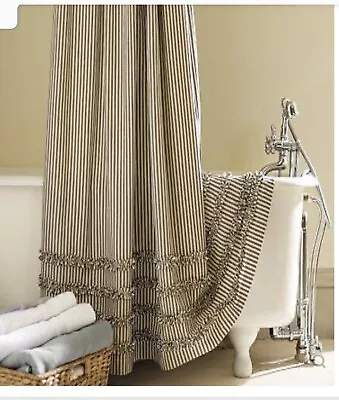 Pottery Barn Ticking Stripe Ruffle Bottom Shower Curtain Black Cream • $19