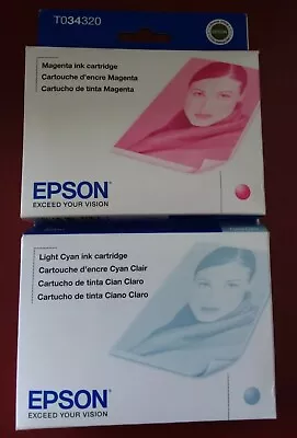 (2) GENUINE T034 EPSON INK STYLUS 2200 (T034320 Magenta And T034520 Light Cyan) • $68.89