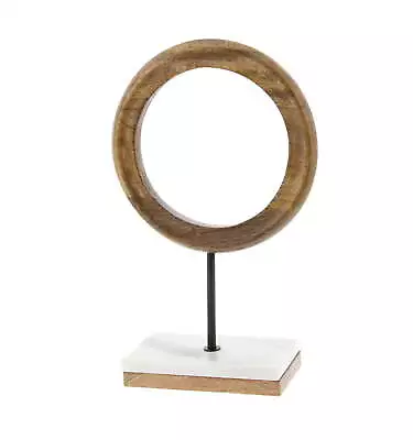 9  X 14  Brown Mango Wood Circle Geometric Sculpture With Marble Stand • $27.99