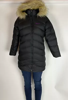 Marmot Montreal 700 Fill Down Hooded Black Parka Puffer Jacket SZ L Runs Smaller • $130