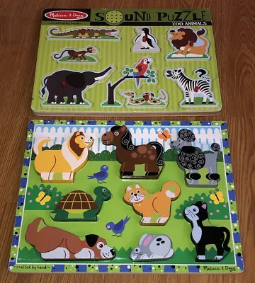 Melissa & Doug Wooden Puzzles Lot Of 2 Animal Sound Zoo Jungle Interactive Toys • $16.99