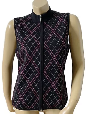 FAIRWAY & GREENE Womens Size Medium Full Zip Lined Merino Wool Argyle Vest Shirt • $26.39