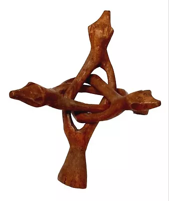 8  Carved Wood Cobra Bowl Tripod Display Stand Abalone Shell Coral Decor Rustic • £13.30