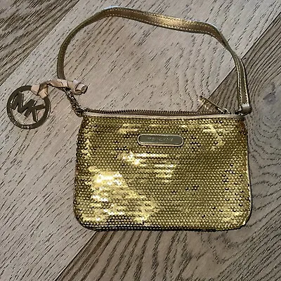 MICHAEL KORS Gold Sparkling Sequins & Leather Mini Handbag Wristlet • $19