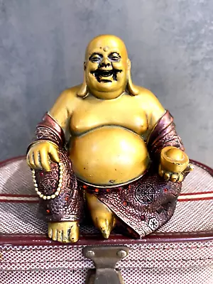 Laughing Buddha Figurine -  Gold And Red • £14