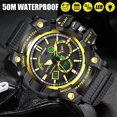 Men's Military Sport Watch LED Digital Quartz Chronograph Wristwatch Waterproof • $15.48