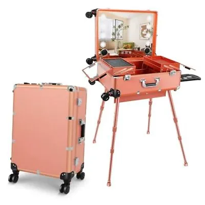 Aluminum Trolley Makeup Train Case With LED Light Professional Rose Gold • $446.95