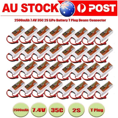 2S 2500mAh 7.4V 35C LiPo Battery T Plug Deans Connector For RC Car Airplane Part • $32.29