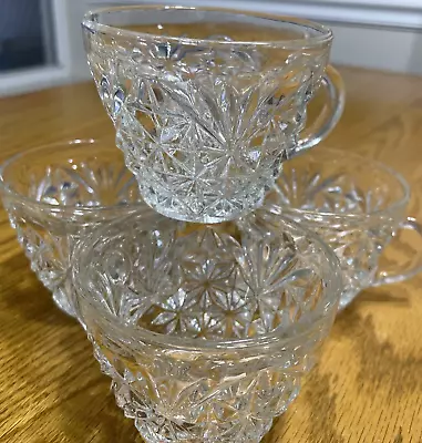 Anchor Hocking Clear Glass Cups  Prescut Pineapple Starbursts Set 4 Vintage • $8