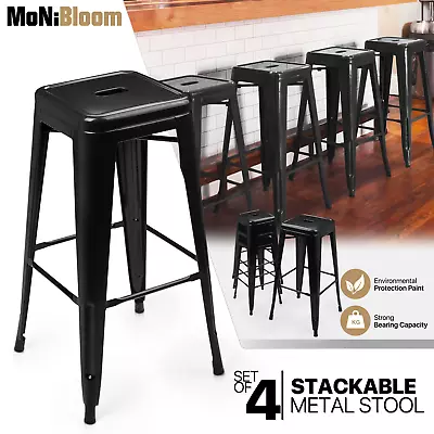 4x Stackable Metal Bar Stool Kitchen Dining Chair Counter Height Seat W/Footrest • $138.99