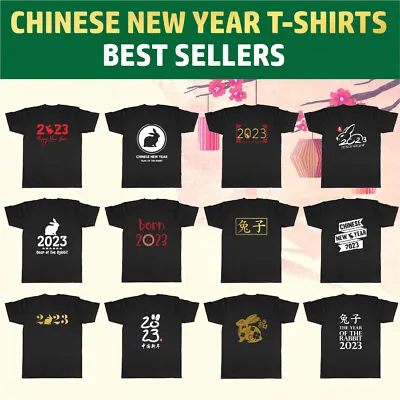 Chinese New Year T-Shirts Mens 2023 Tee Shirts Lunar Year Festival Shirts Black • £8.99