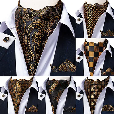 Men's Ascot Cravat Tie Silk Paisley Hanky Cufflinks XAMS Set For Gift Party • $9.99