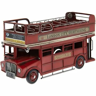 NEW Vintage Transport Red Open Top London Bus Tin Model Hand Painted Ornament • £32.99