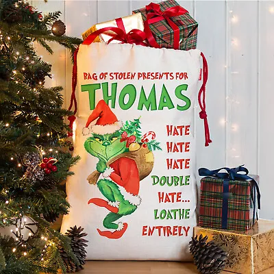 £14.95 • Buy Personalised Grinch Santa Sack Christmas Bag Present Xmas Stocking Gift NS069