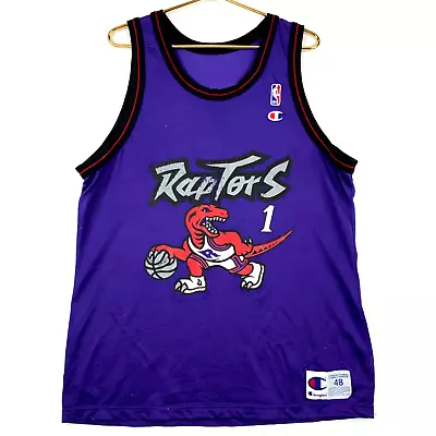 Vintage Toronto Raptors Innagural Season Champion Jersey Size 48 Purple Nba • $106.24