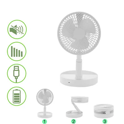 Foldaway Collapsible Fan Mini USB Rechargeable Table Stand Fan Adjustable Height • £12.79
