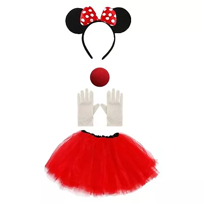 Minnie Mouse Costume Kit Red Skirt Headband Gloves Red Nose Halloween Accessory • £11.05