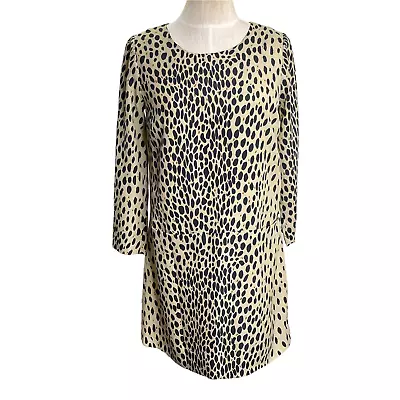 J Crew Womens Leopard Animal Print Shift Dress Pockets Tan Black Size 2 • $20